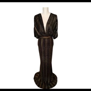 Ladies Black & Gold Elegant Long Evening Dress